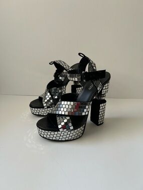 Balmain Black Mirror-Embellished Platform Sandals